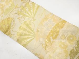 アンティーク　桧扇に毬・貝桶・花模様織り出し名古屋帯（材料）